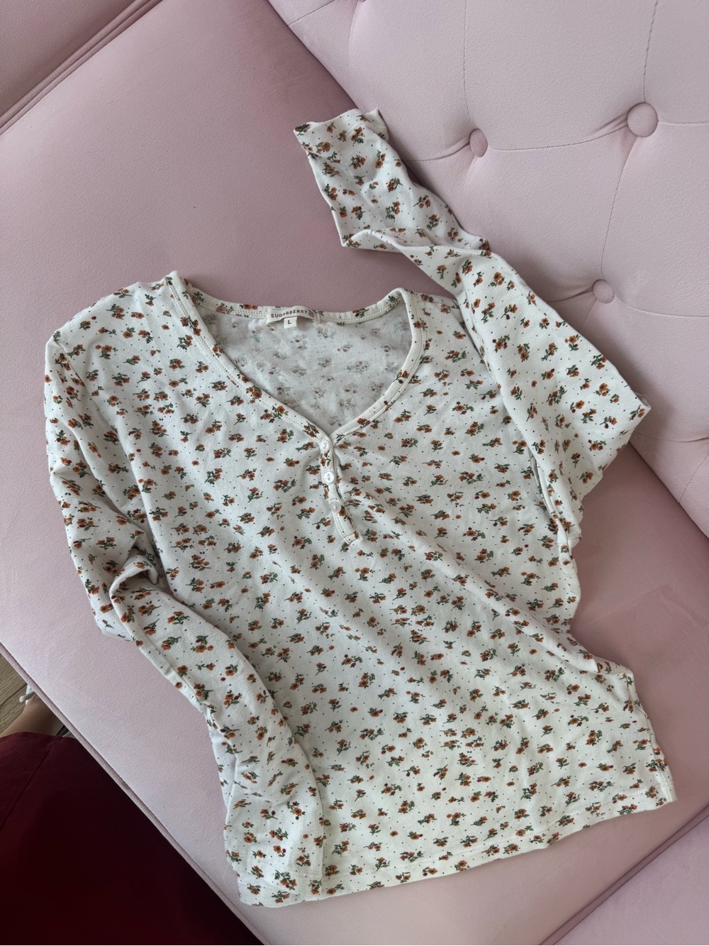 Ditsy Floral Henley Long-Sleeve Top